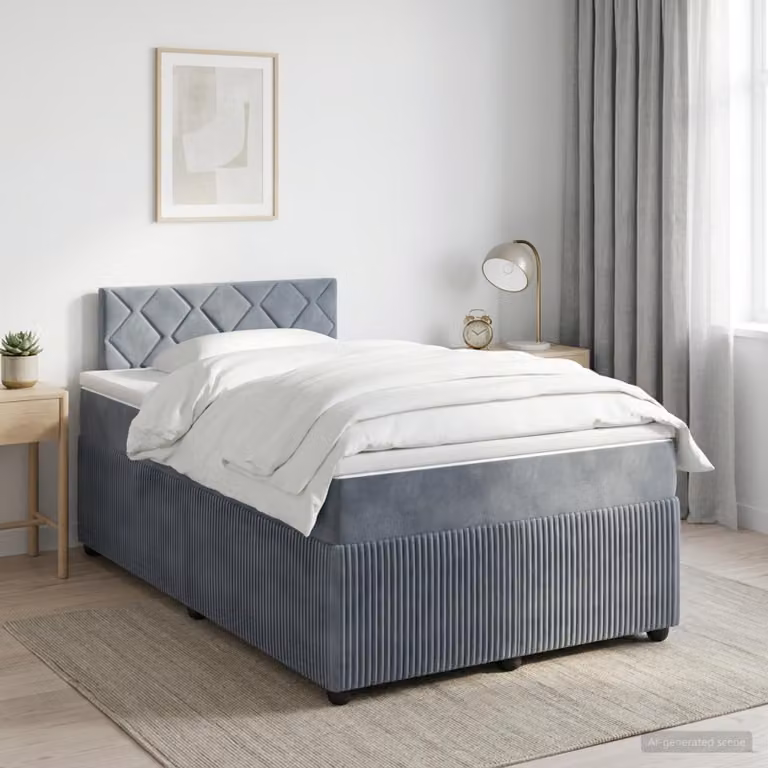Letto box spring vidaXL con materasso a molle insacchettate in velluto Grigio e Bianco L/P/H: 200 x 120 x 88 cm