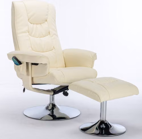 Sedia da massaggio AIORBER, con poggiapiedi, girevole a 360°, inclinabile a 135°, massaggiante e riscaldante, imbottitura inPoliuretanoe base cromata, per soggiorno studio, 79x79x106cm, beige