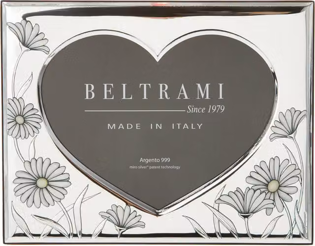 Portafoto a cuore con decorazione floreale Beltrami Miro Silver in argento per foto 13 x 18 cm