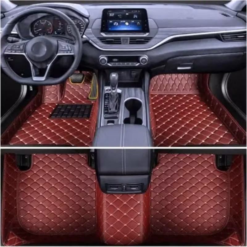 Tappetini per auto, in vera pelle, design impermeabile, colore bordeaux, compatibili con modelli prodotti dal 2024 al 2027, guida a destra