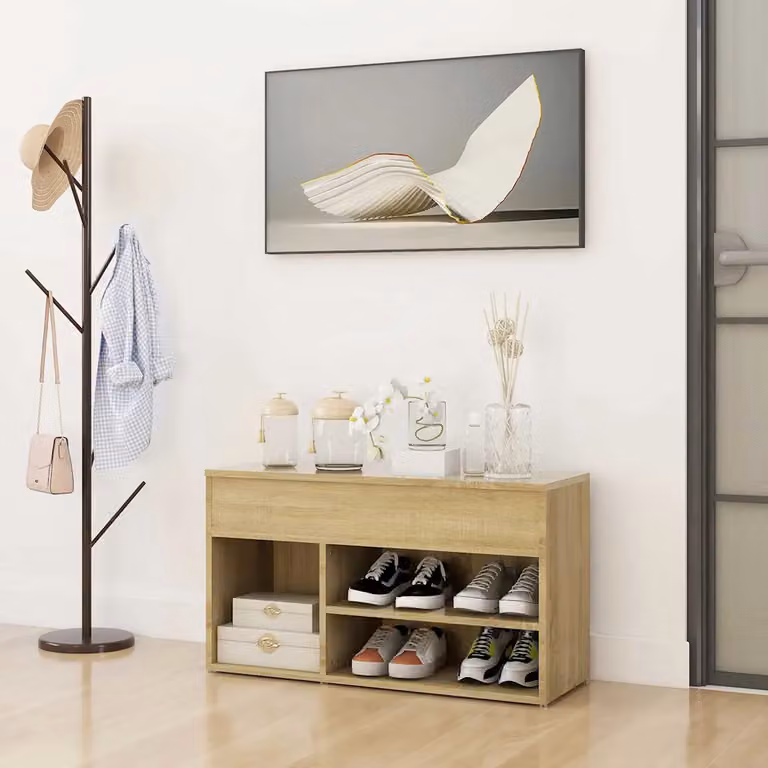Panca porta scarpe moderna vidaXL in legno Rovere Sonoma, L: 80 cm, P: 30 cm, H: 45 cm