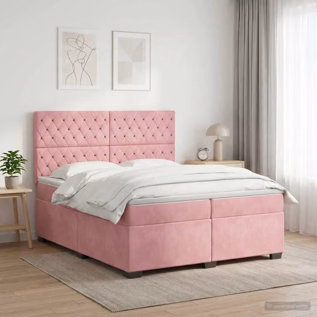 Letto box spring con materasso vidaXL in velluto rosa e bianco con base a sollevamento L/P/H: 200 x 200 x 140,5 cm – 1