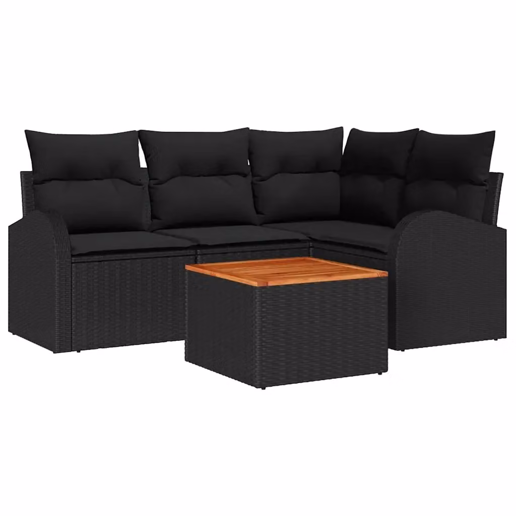 Set Divano da Giardino vidaXL a Forma di L in Polyrattan Nero con Cuscini e Tavolino da Esterno – 2