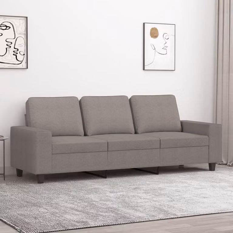 vidaXL Divano a 3 Posti Moderno in Tessuto con Struttura in Metallo, Grigio/Beige, L: 214 cm x P: 80 cm x H: 77 cm