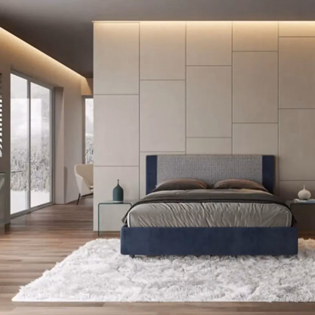 Letto matrimoniale contenitore imbottito Ityhome Labirinto 9 blu L/P/H: 160 x 200 x 106 cm – 2