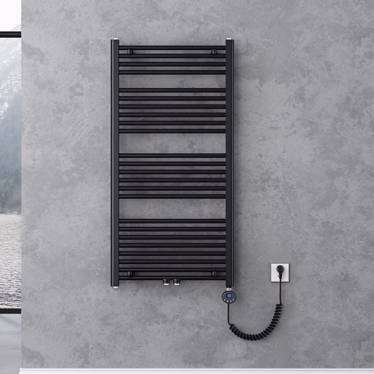 doporro Radiatore Piatto 120x60cm con Elemento Riscaldante 600W, Scaldasalviette da Bagno Termoarredo in Acciaio, Antracite, Riscaldamento Elettrico o ad Acqua Calda RHE