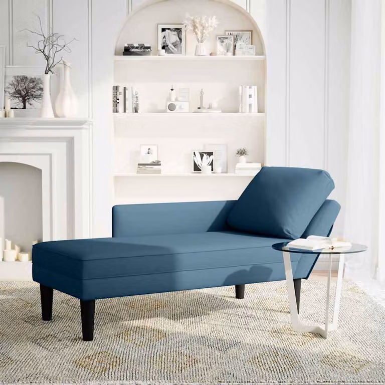 vidaXL Sdraio con Cuscino e Bracciolo Destro in Velluto Blu