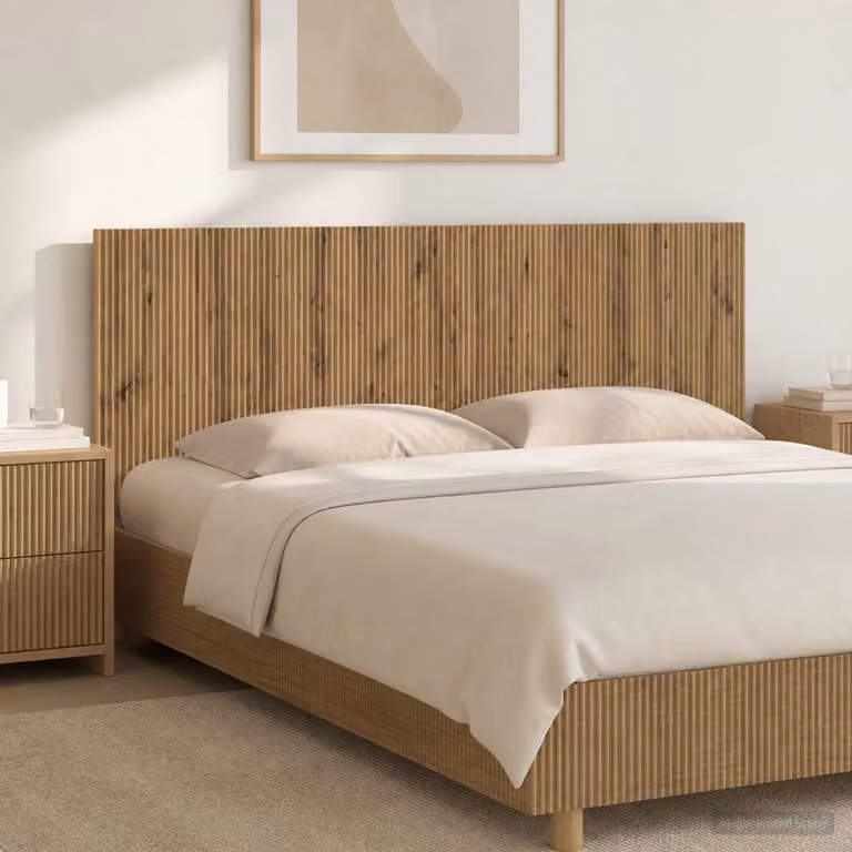 Testiera da muro vidaXL ARNHEM in legno ingegnerizzato color rovere con ripiano integrato e scomparti laterali, L: 180 cm, H: 50 cm, P: 15,1 cm
