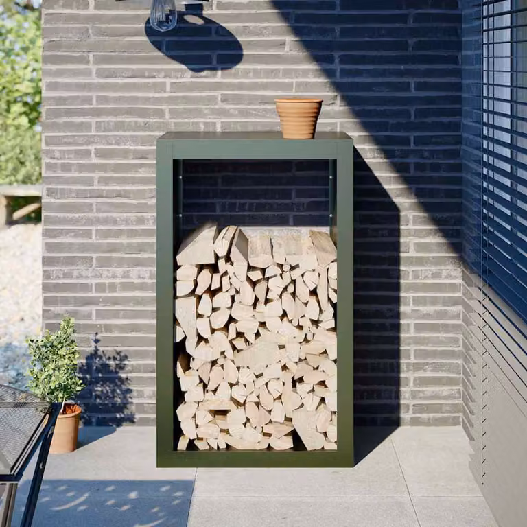 Rastrelliera per legna da ardere vidaXL in acciaio, colore verde, L: 60 cm, P: 40 cm, H: 100 cm