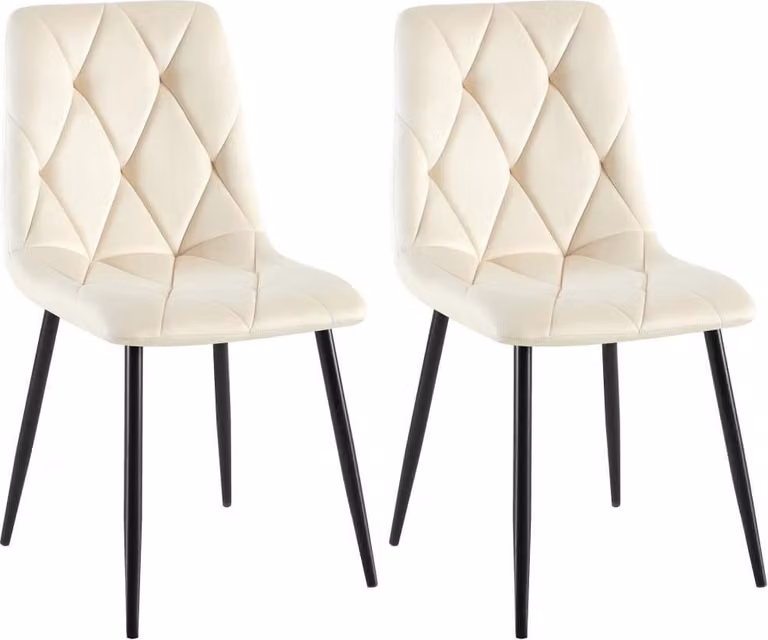 set di 2 sedie da pranzo in velluto - design senza tempo, elevato comfort di seduta | Colore: crema