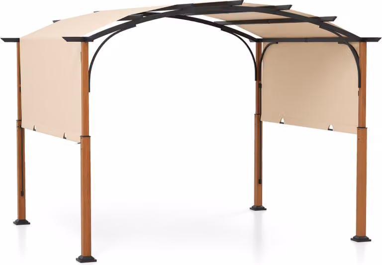 Pergola COSTWAY con tetto estensibile, padiglione 3,6x3 m impermeabile e stabile in inverno, padiglione da giardino con robusti pilastri in metallo beige