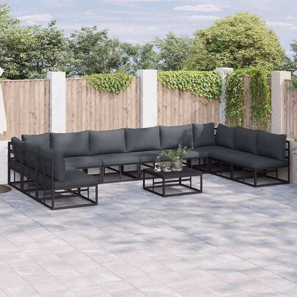 Maison Exclusive - Set da giardino composto da 10 pezzi, divano, colore nero, struttura in alluminio
