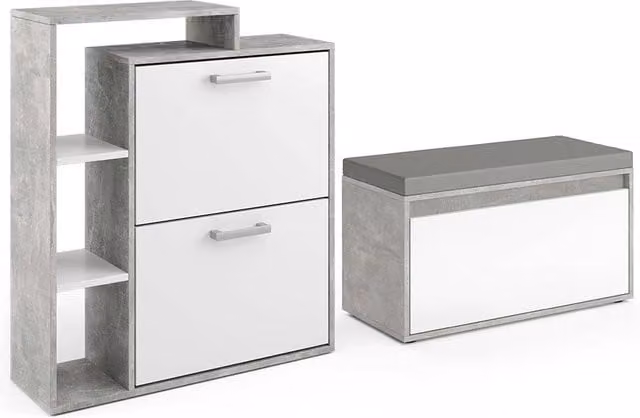 Scarpiera da ingresso Orlando Vicco con banco, colore grigio, L: 90.0 cm, H: 80.0 cm, P: 39.0 cm – 1