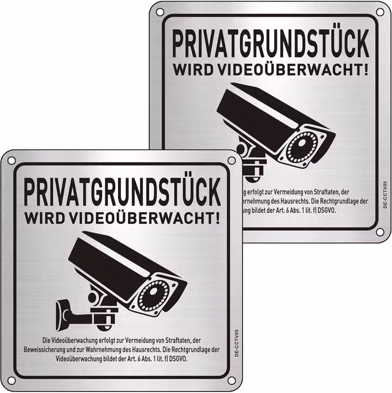 Segnaletica adesiva in alluminio per videosorveglianza, 15 x 15 cm, autoadesiva, per uso esterno