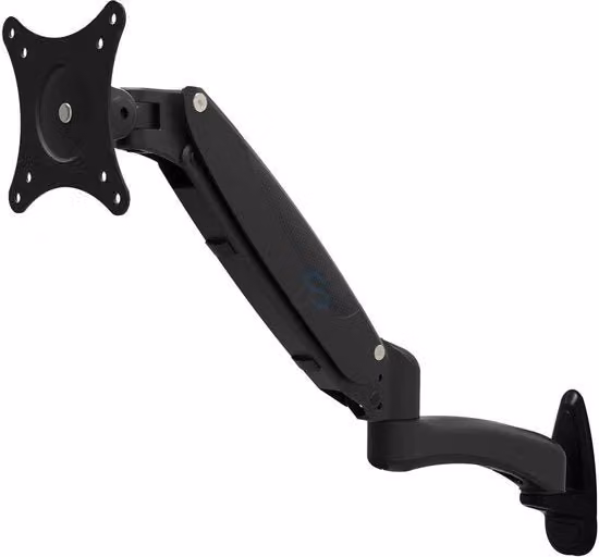 Supporto da parete per monitor con pistone a gas HF19DB nero, compatibile con schermi da 15 a 27 pollici e standard VESA 75x75 o 100x100, portata massima 8 kg
