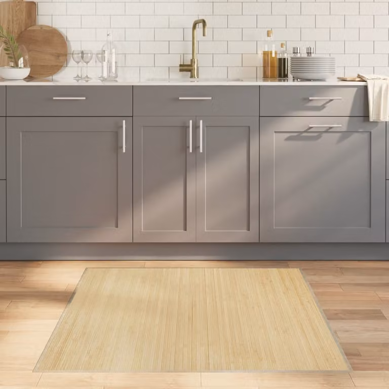 Tappeto Quadrato Moderno vidaXL in Bambù e Polipropilene, Colore Beige, 100 x 100 cm