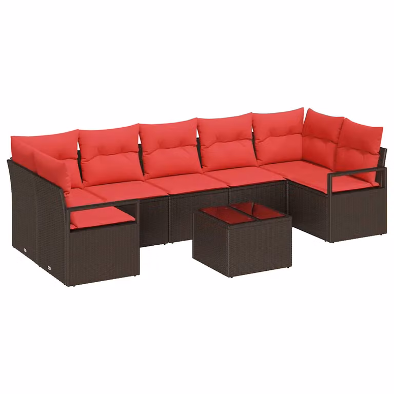 Set di divani da giardino vidaXL a forma di L con tavolo da caffè, 8 pezzi, marrone e rosso