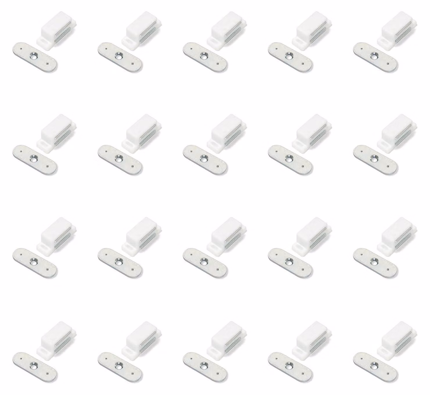 Kit Emuca di 20 chiusure magnetiche a pressione, acciaio e plastica, bianco