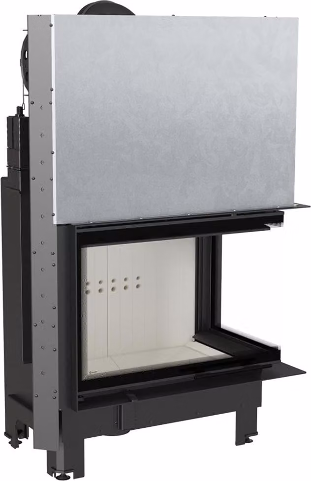 Inserto camino in acciaio KRATKI MBA destra 17 kW Ø 200 con porta scorrevole in vetro curvo