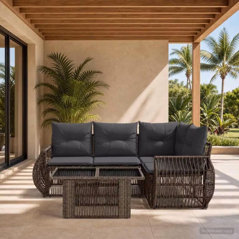 Set Divano da Giardino 5 Pezzi vidaXL in Polyrattan Grigio e Antracite con Cuscini e Tavolino