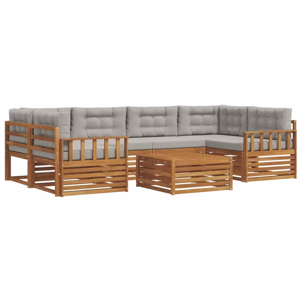Set di divani da esterno vidaXL a forma di L con tavolo da caffè, 7 pezzi, Grigio, in legno di acacia trattato – 2
