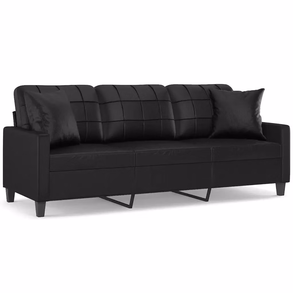 Divano a 3 posti moderno vidaXL in similpelle nera con cuscini e struttura in metallo L: 198 cm, P: 80 cm, H: 77 cm – 2