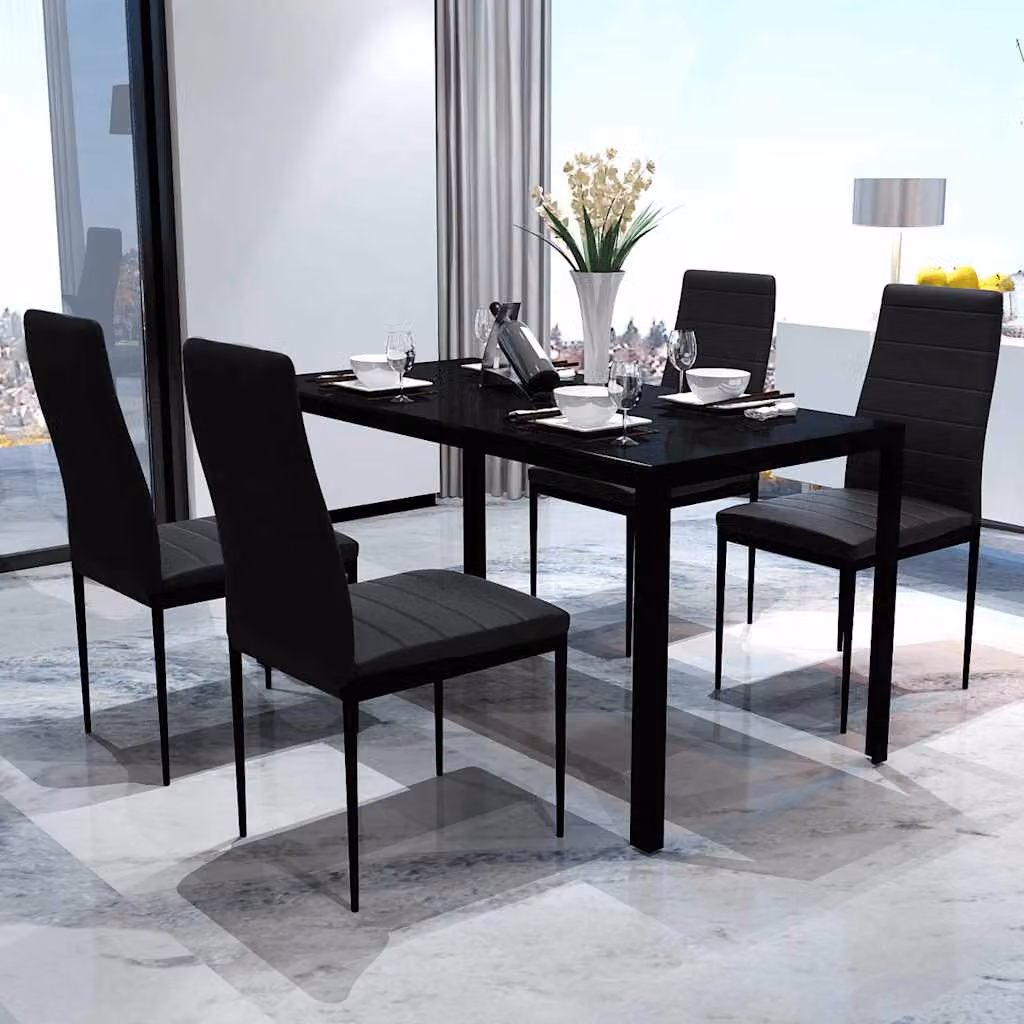vidaXL Set da Pranzo 5 pz in Pelle Artificiale Nero
