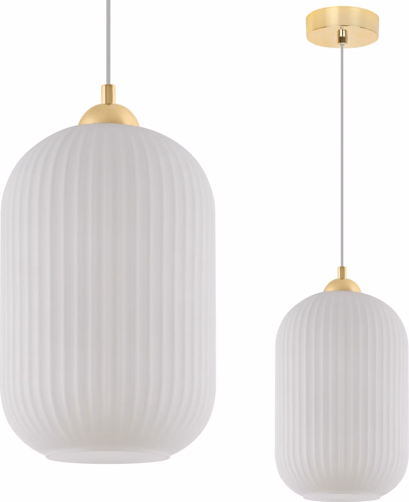 Lampada a sospensione RIFFLE Oro a 1 luce, bianca, cilindro grande, E27