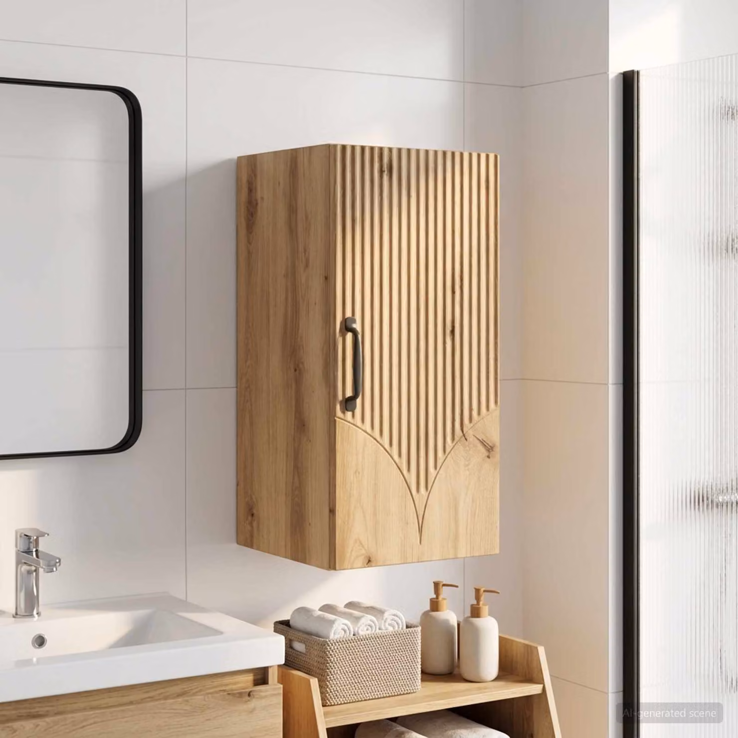 Armadio da bagno a muro vidaXL HOORN moderno in legno marrone con ante a battente