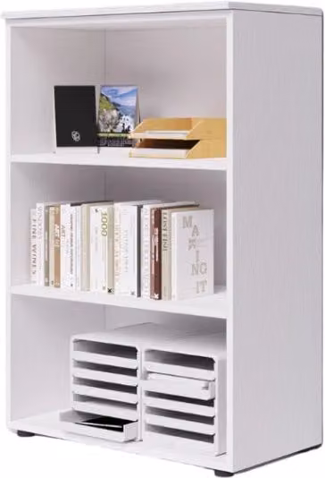 Modulo da ufficio a giorno tre vani con top colore Bianco H129x90x45cm