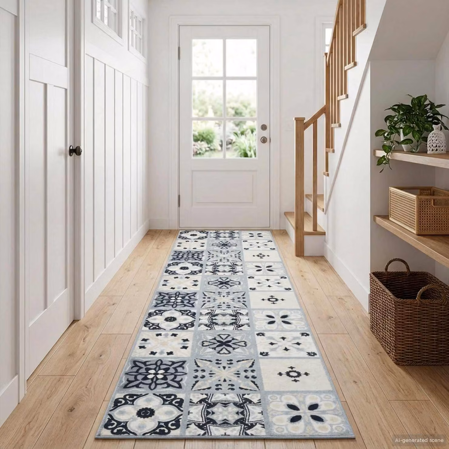 Tappeto Runner vidaXL ORIZ con design geometrico moderno in poliestere, Grigio e Nero