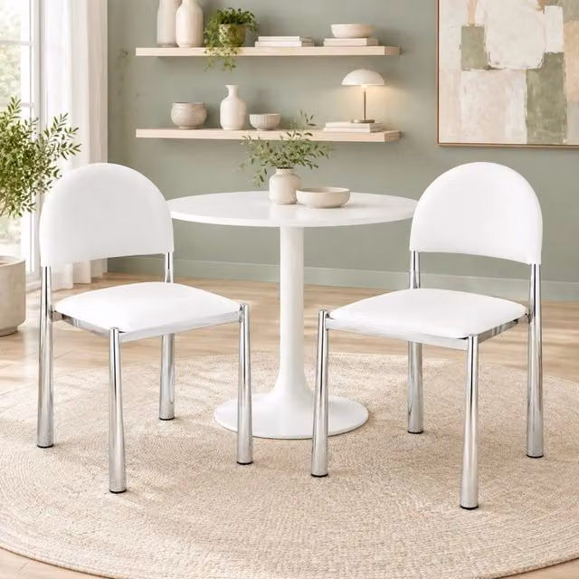 Set 2 sedie da pranzo in PU bianco con schienale semicircolare e gambe in metallo HAVRYA