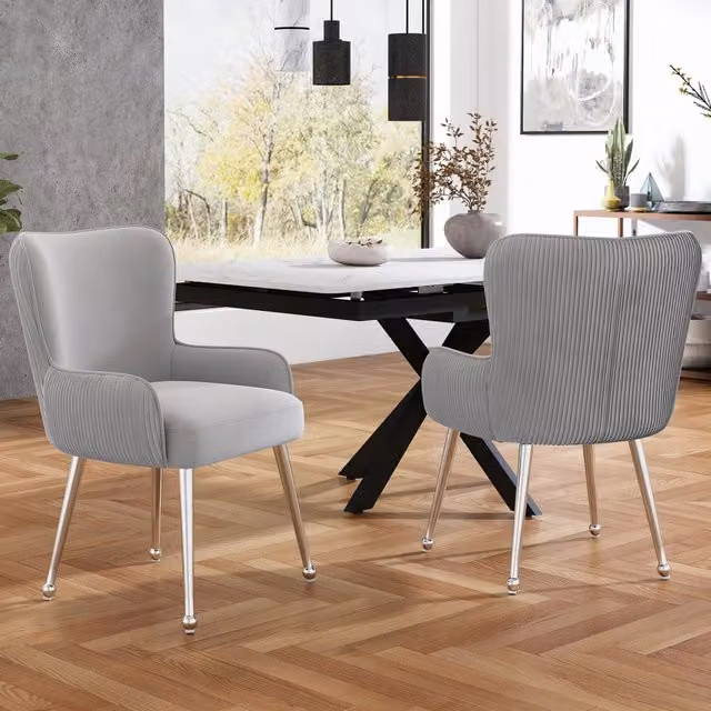 Set di 2 sedie da pranzo Mivray in velluto grigio con braccioli e gambe in metallo argento L/P/H: 58,5 x 69 x 120 cm