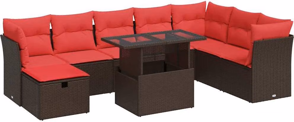 Set Divani Giardino 9 pz con Cuscini Marrone Polyrattan Acacia