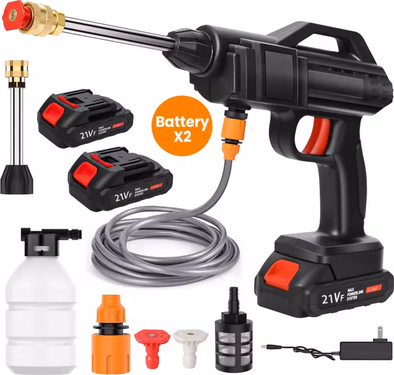 Idropulitrice a batteria, Alimentazione a batteria 21V, Pressione massima 30 bar, Con 2 batterie ricaricabili, Alimentazione a batteria