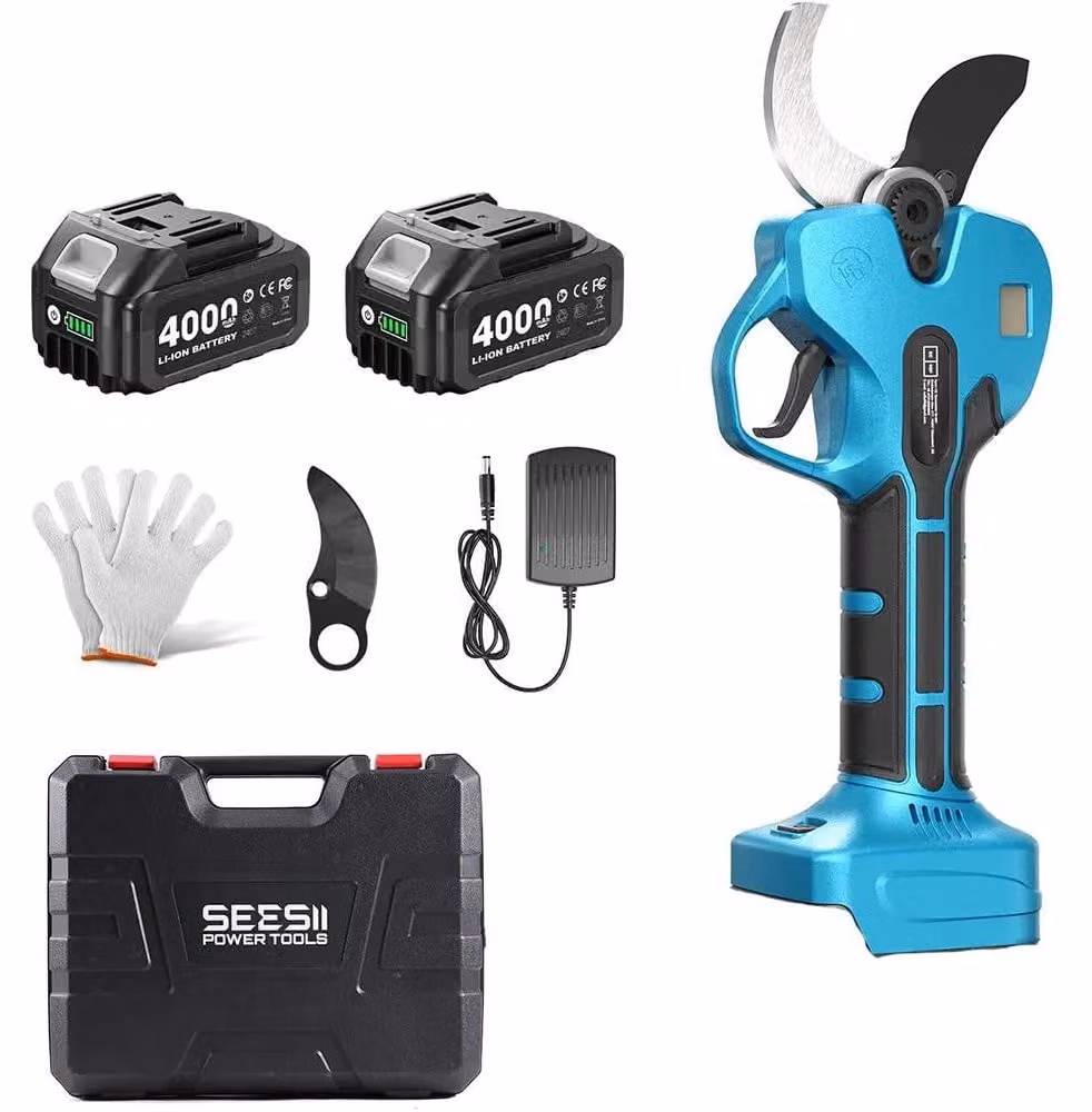 Forbici elettriche, lame in acciaio SK5, motore brushless, con 2 batterie da 4,0 Ah