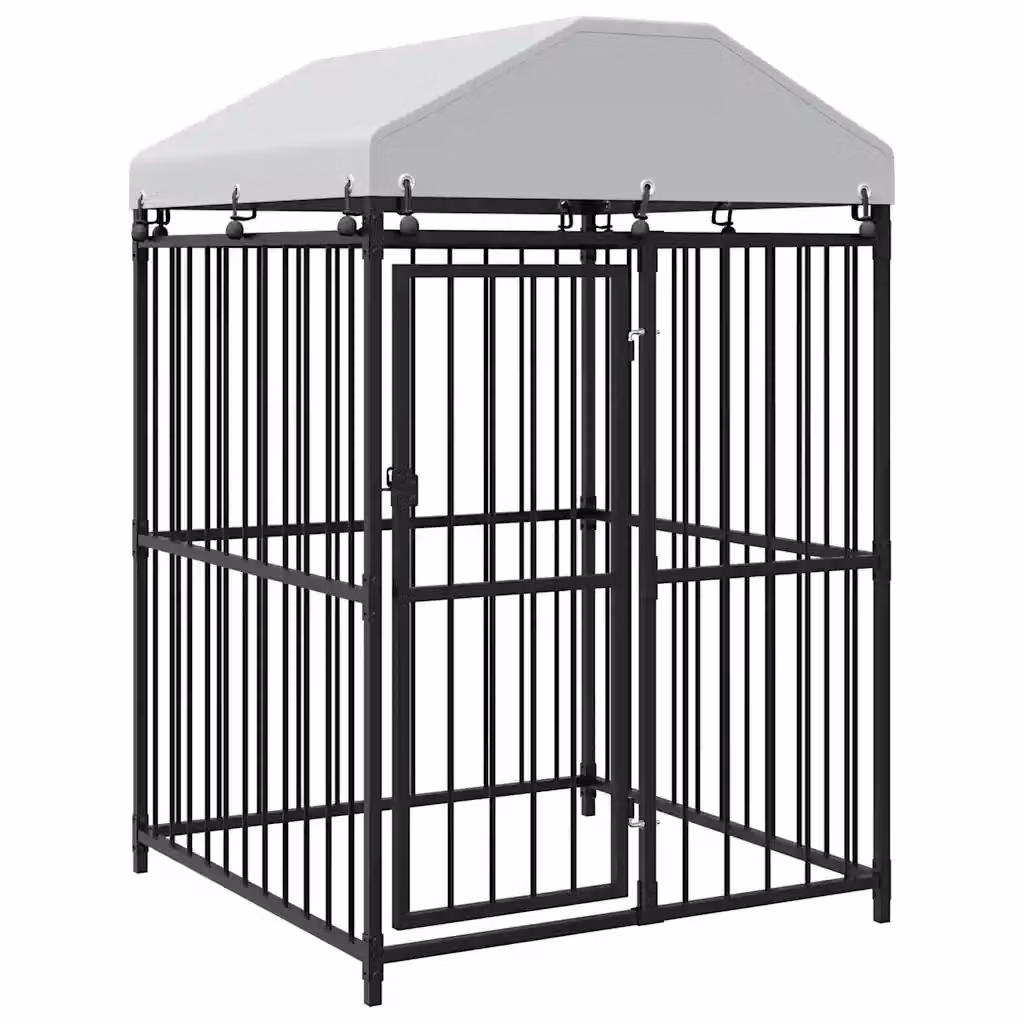Canile da esterno con tetto vidaXL in metallo resistente alle intemperie, grigio e nero, L/P/H: 120 x 120 x 150 cm – 2