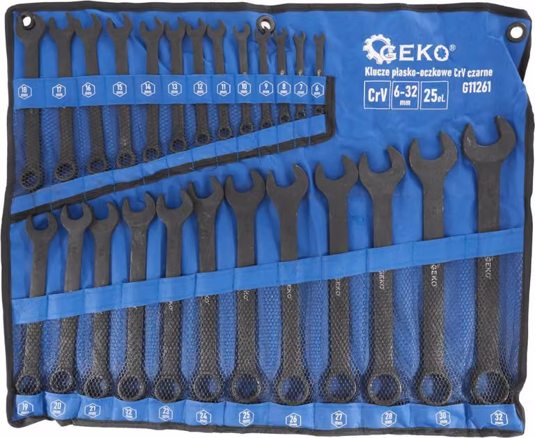 Set di chiavi combinate a occhio 25pz Cr-V nero