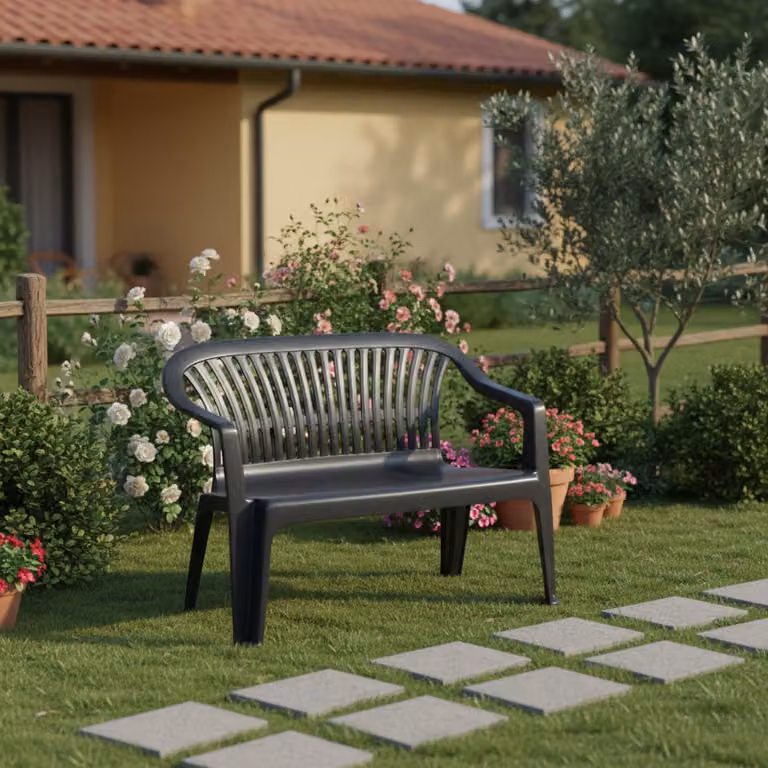 Asmi - Panchina da Esterno, 114x55x82h cm Nero Antracite, 2 Posti Italy