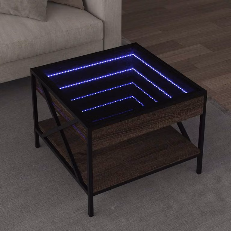 Tavolino da salotto moderno vidaXL Infinity in rovere marrone con piano in vetro e illuminazione LED L 50 cm x P 50 cm x H 38 cm