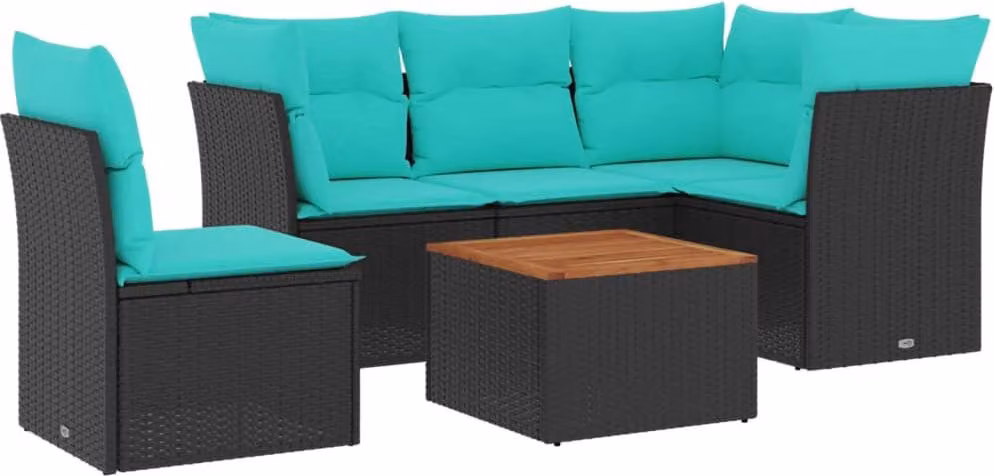 Set Divani da Giardino 6 pz con Cuscini Nero in Polyrattan