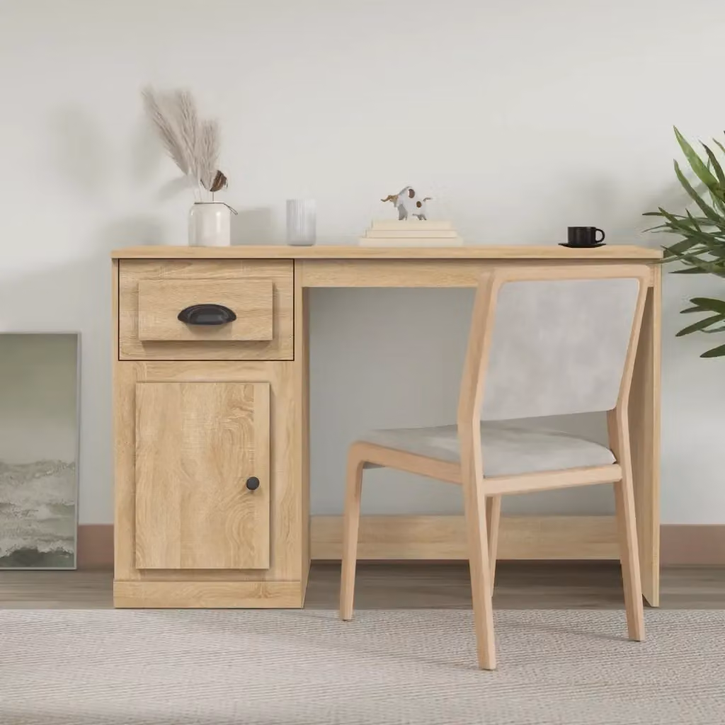 Scrivania moderna per ufficio in legno color rovere beige, L: 115 cm, P: 50 cm, H: 75 cm – 2