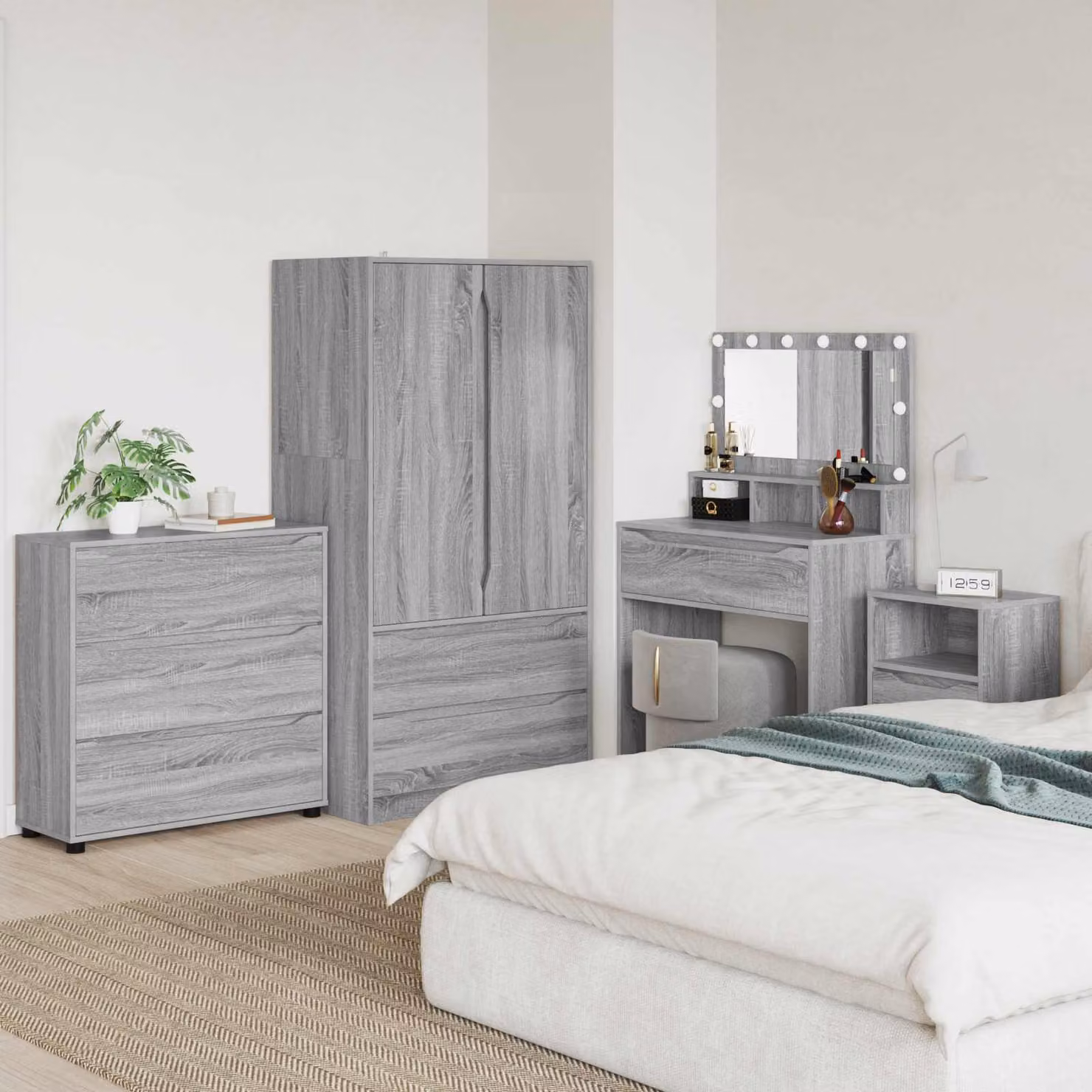 Armadio vidaXL in legno ingegnerizzato con ante a battente e cassetti interni, Grigio, L: 80 cm, P: 31 cm, H: 81 cm