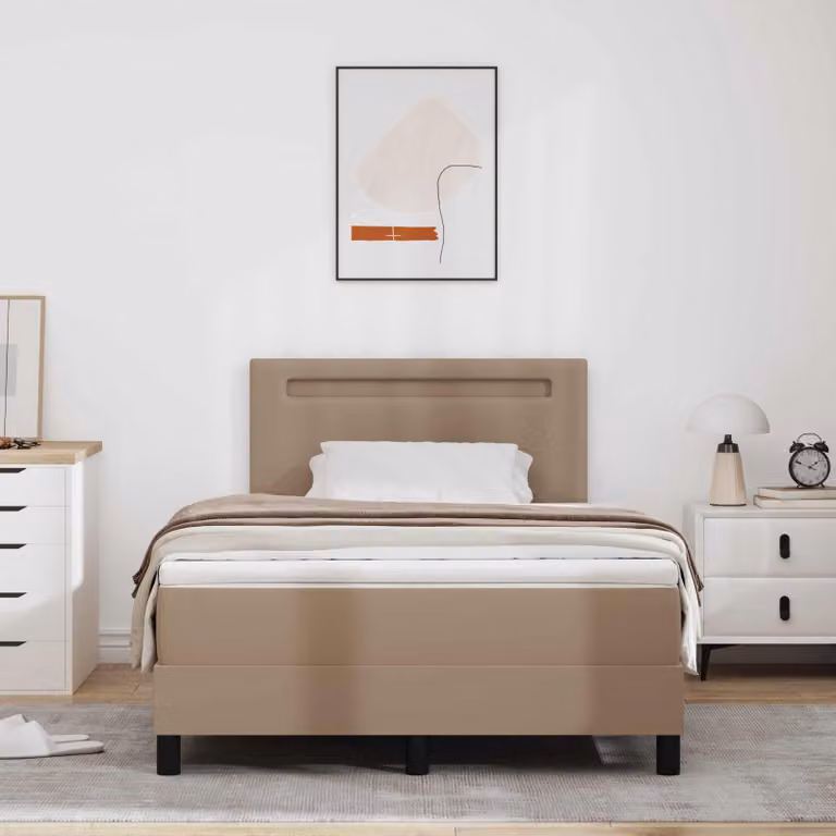 Letto a molle moderno vidaXL in pelle sintetica color beige e marrone con molle a tasche individuali L/P: 120 x 200 cm
