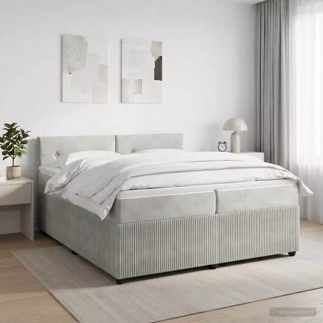 Letto box spring con materasso ibrido vidaXL in tessuto grigio e bianco L/P: 200 x 200 cm