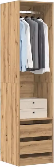 Armadio in legno rovere marrone vidaXL con cassetti integrati e appendiabiti L/P/H: 50 x 50 x 200 cm