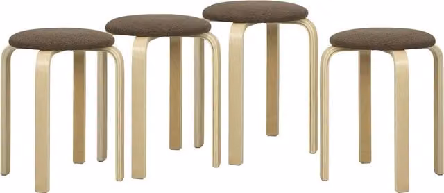 Set di 4 sgabelli imbottiti impilabili HOMCOM con gambe in legno di betulla verniciato, colore marrone
