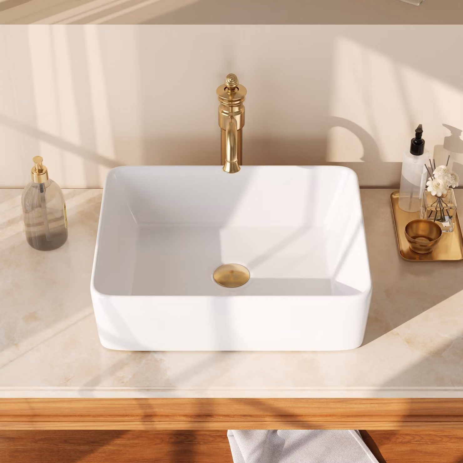 Lavabo da appoggio, forma quadrata, 480x375 mm, Vetroceramica, bianco