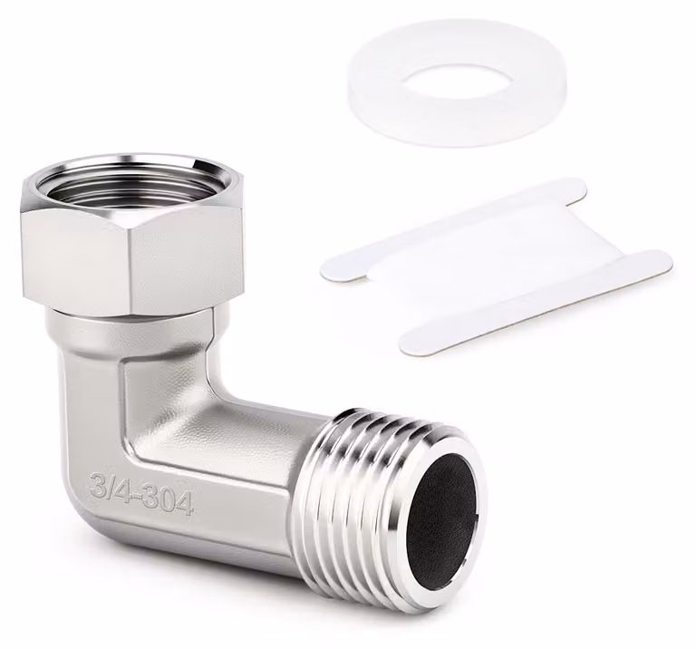 Curva a 90 gradi, acciaio inossidabile 304, raccordo da 3/4" FBSP a 3/4" MBSP, connettore flessibile e mobile per tubazioni