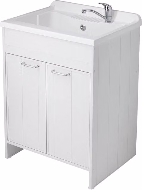 Negrari 9002K - Lavatoio Lavapanni con Mobile in PVC, Bianco satinato, 60 x 50 x 85 cm